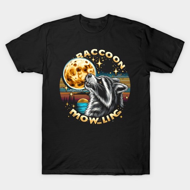 Raccoon Moon Howl T-Shirt by JessArty